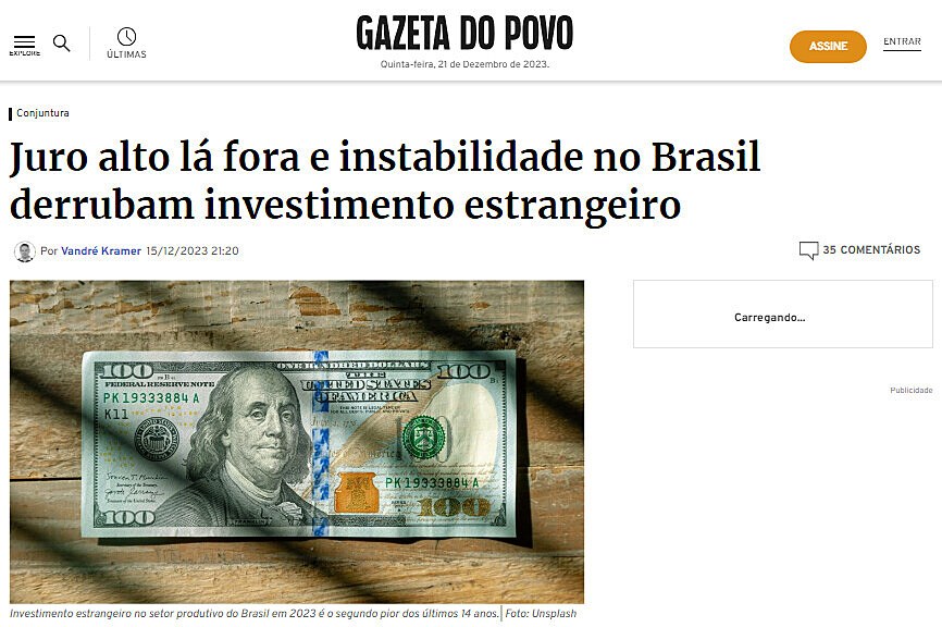Juro alto l fora e instabilidade no Brasil derrubam investimento estrangeiro